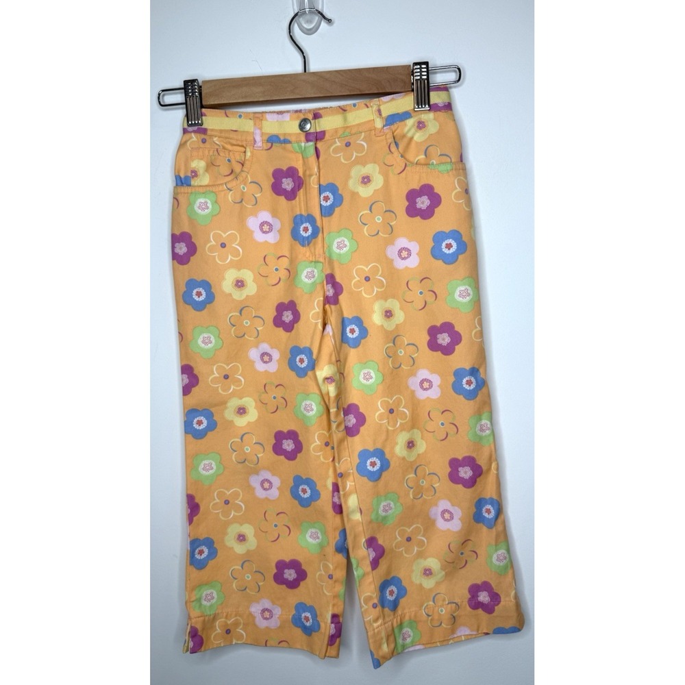 Vintage Talbots Pants Kids 7 Orange Flowers Wide Leg 90s Y2k Colorful Groovy VTG